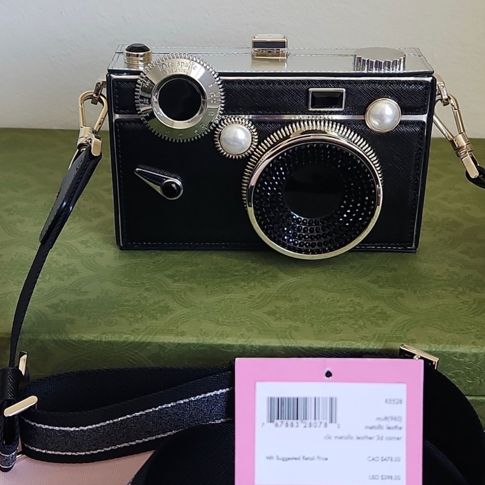 Kate Spade Clic metallic leather 3D camera bag